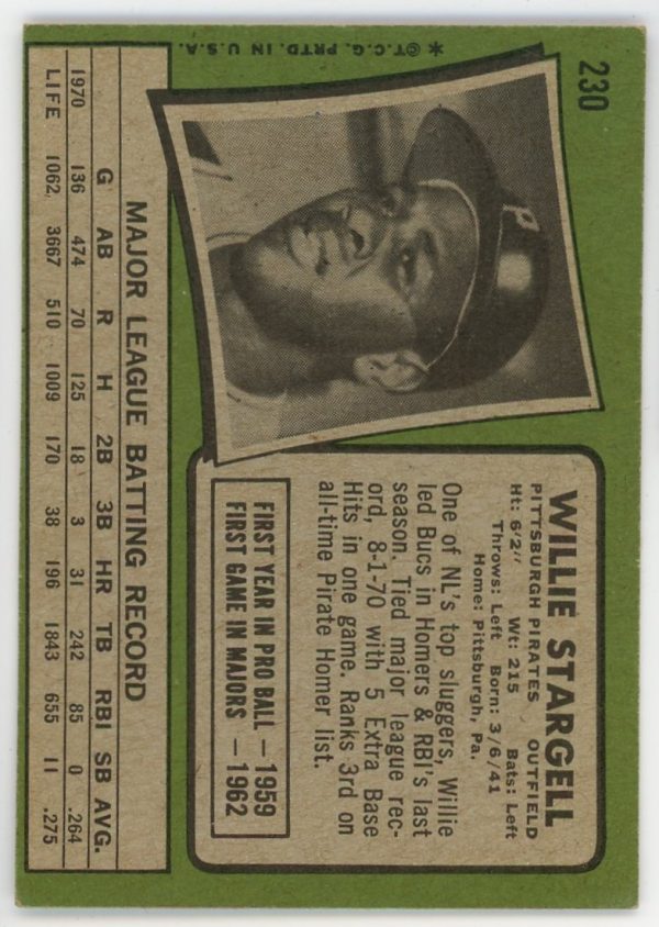 Willie Stargell 1971 Topps Baseball Card HOF #230