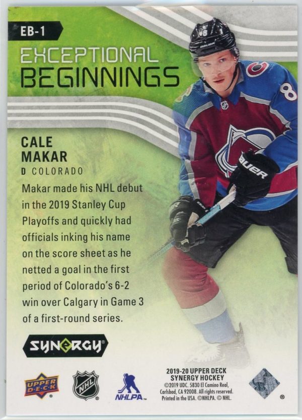 Cale Makar 2019-20 UD Exceptional Beginnings /999 RC Rookie Card #EB-1