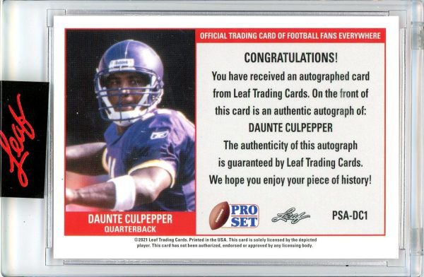 Daunte Culpepper Vikings Leaf 2021-22 Autographed Pro Set Card#PSA-DC1