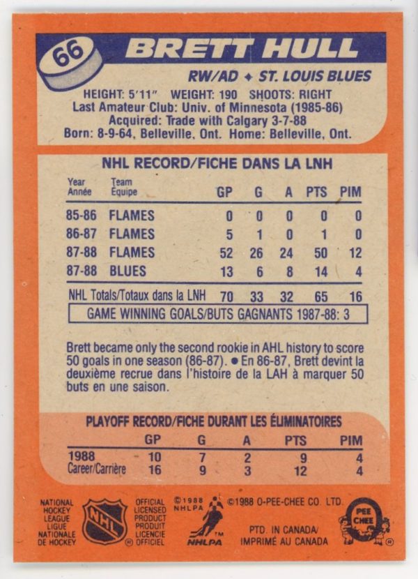 Brett Hull 1988-89 O-Pee-Chee Rookie Card #66