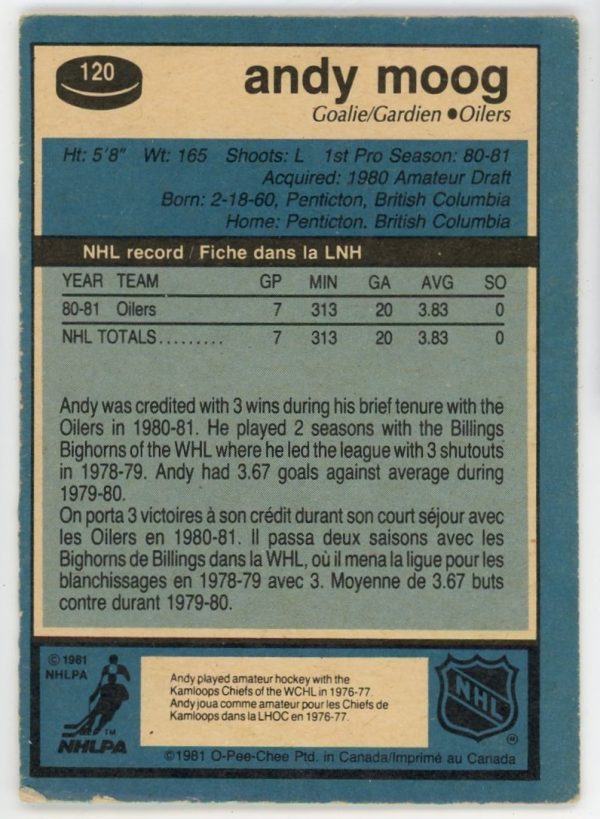 Andy Moog 1981-82 O-Pee-Chee Rookie Card #120