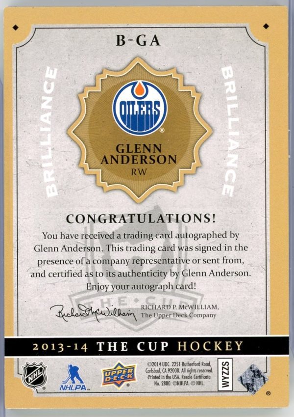 2013-14 Glenn Anderson Oilers UD The Cup Auto Card #B-GA