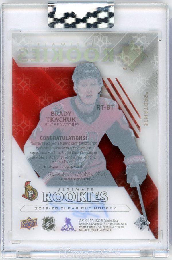 Brady Tkachuk Senators UD 2019-20 Autographed Ultimate Rookie Card#RT-BT