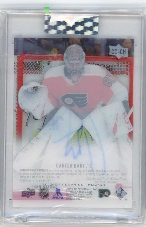 Carter Hart Flyers UD 2019-20 Autographed Exclusives Clear Cut Card#CC-CH 09/35