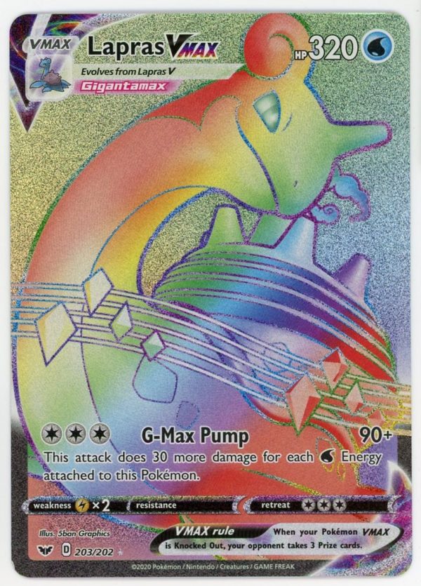 Pokemon Lapras VMAX 203/202 Sword Shield Full Art Rainbow Secret Rare NM