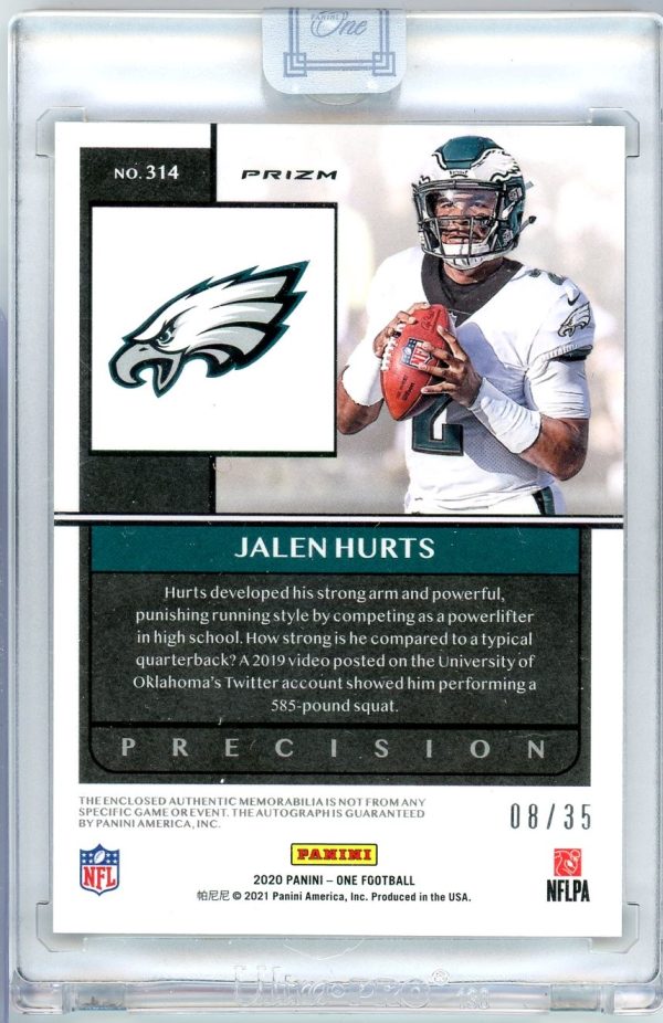 Jalen Hurts Eagles Panini 2020-21 Autographed One Prizm Rookie Card#314 08/35