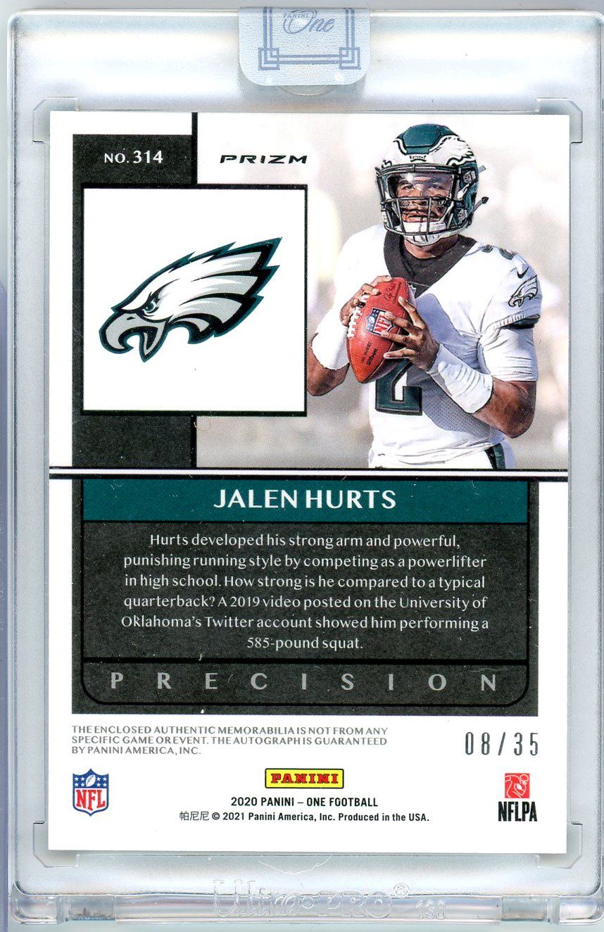 Jalen Hurts 2020 Panini Plates & Patches Rookie Patch Autograph Card  #RPA-JU Blue 21/50