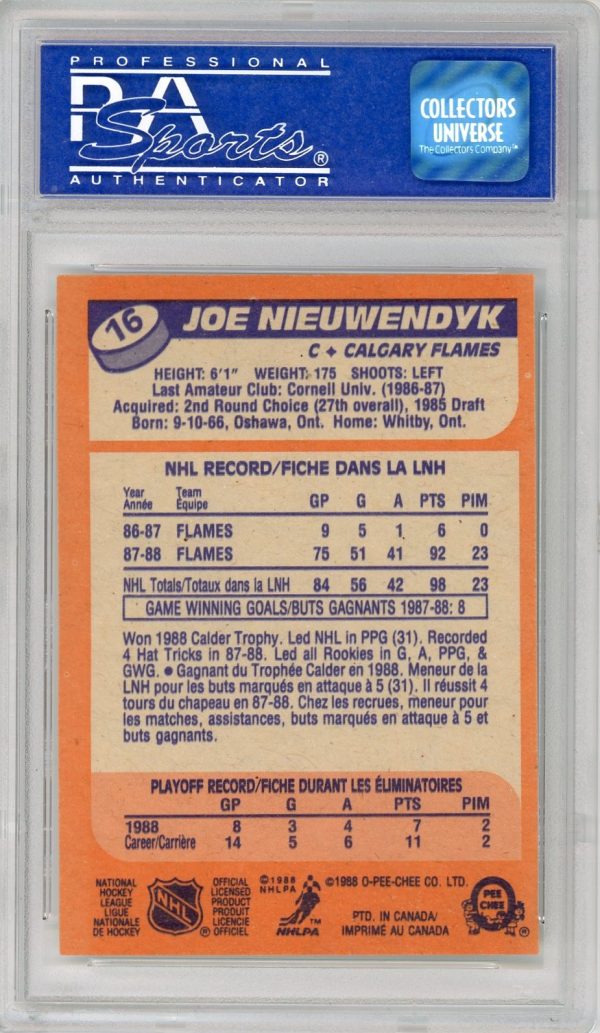Joe Nieuwendyk Flames OPC 1987-88 Collectors Universe Card #16 PSA 9