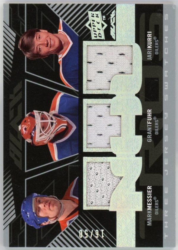 Messier, Fuhr, Kurri 2008-09 UD Black Oilers Triple Relic Card /50 #UBP3-FKM