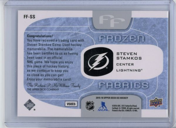 Steven Stamkos Lightning UD 2015-16 Ice Frozen Fabrics Card#FF-SS