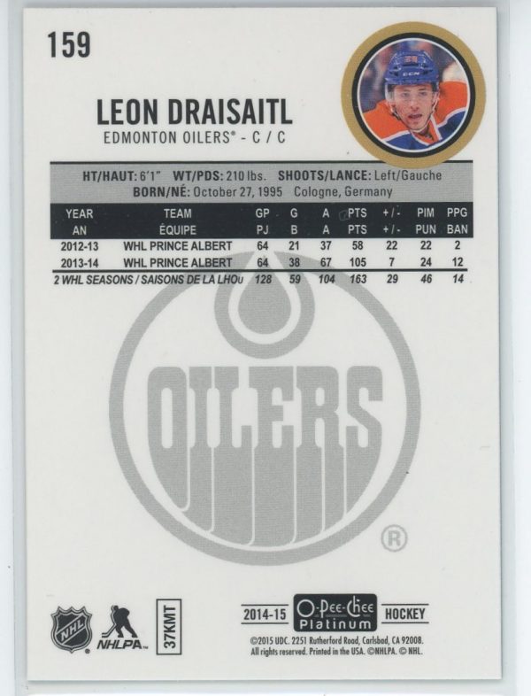 Leon Draisaitl Oilers OPC 2014-15 Platinum Rookie Card#159