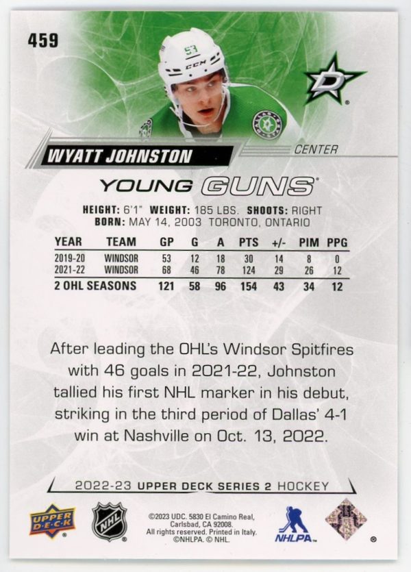 Wyatt Johnston 2022-23 Upper Deck Series 2 Young Guns #459