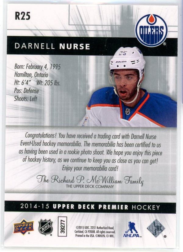 Darnell Nurse Oilers UD 2014-15 Premier Rookie Card #25