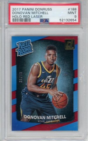 Donovan Mitchell Jazz Panini 2017 Holo Red Laser Rated Rookie Card #188 31/99 PSA 9