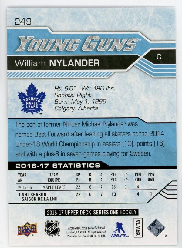 William Nylander 2016-17 Upper Deck Young Guns RC #249