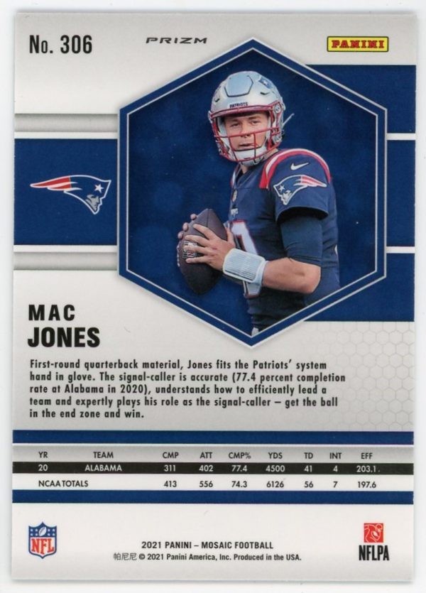 Mac Jones Patriots 2021 Mosaic Silver Reactive Prizm RC Rookie Card #306