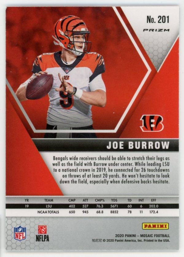 Joe Burrow Bengals 2020 Mosaic Silver Prizm RC Rookie Card #201