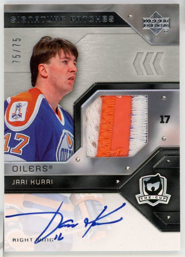 Jari Kurri Oilers 2006-07 UD The Cup Signature Patches Patch Auto 75/75 Card #SP-JK