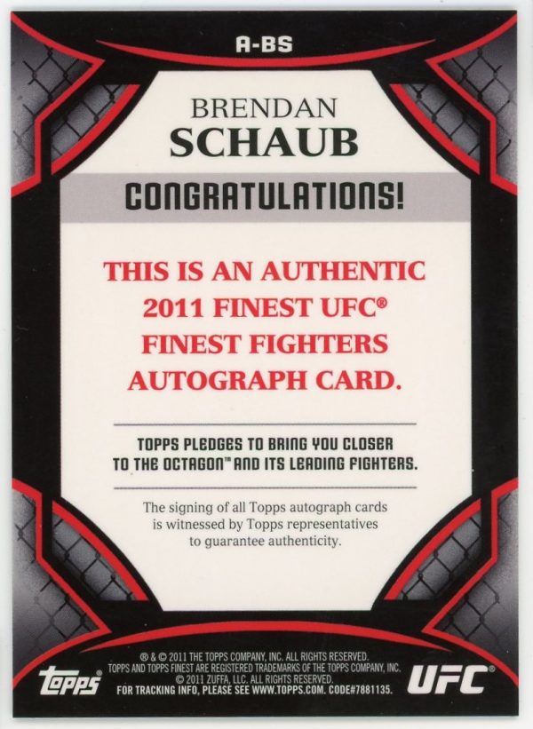 Brendan Schaub UFC 2011 Topps Finest Autograph Card #A-BS