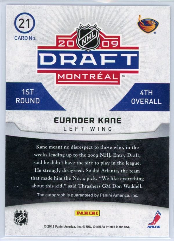 Evander Kane Thrashers 2011-12 Panini Draft Day Auto /99 Card #21