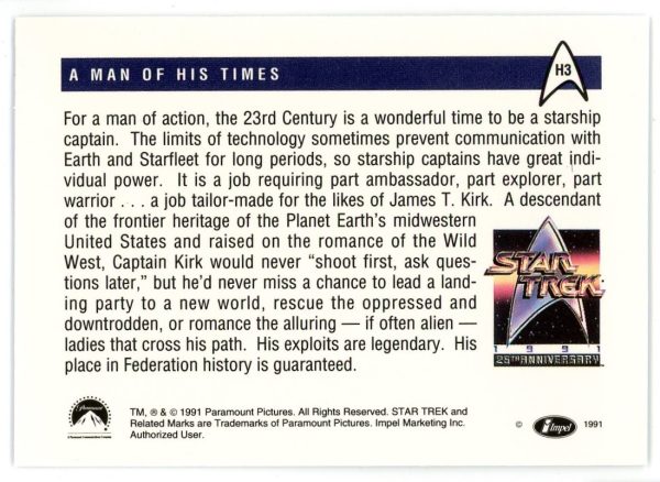 1991 Impel Star Trek Captain Kirk Hologram "A Man Of His Times" #H3