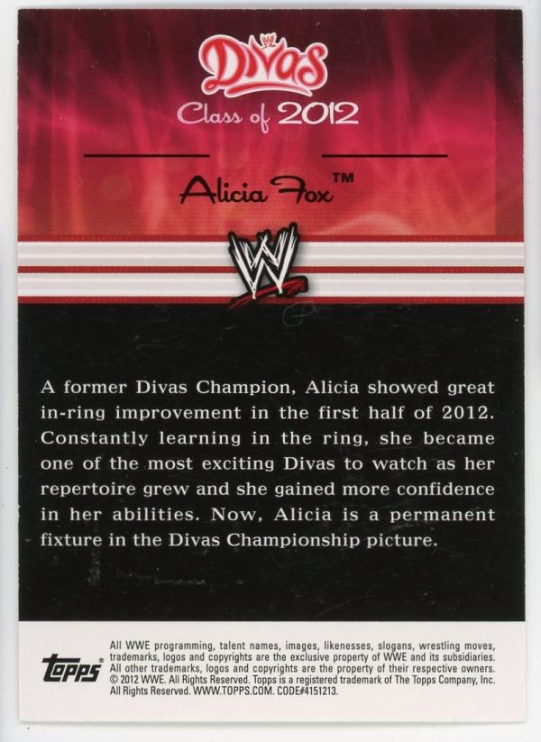 Alicia Fox 2012 Topps Divas Class Of 2012 Autograph Card