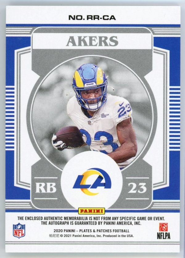 2020 Cam Akers Rams Panini Plates And Patches Rookie Reflections Autographed 02/35 Card #RR-CA