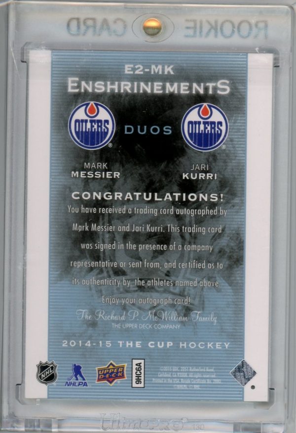 Mark Messier Jari Kurri Oilers UD 2014-15 Duos Rookie Card #E2-MK 04/25