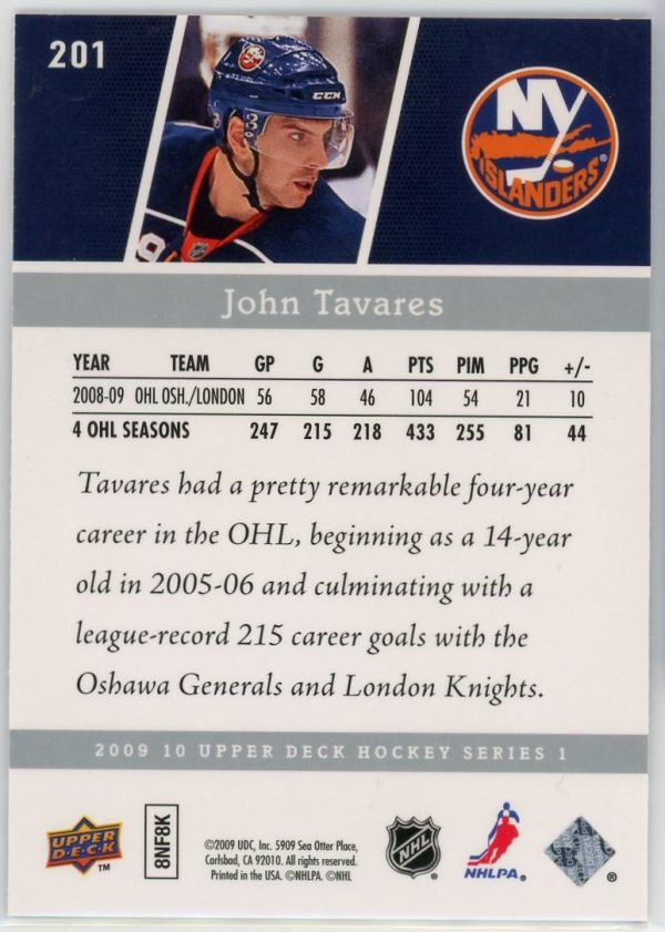 John Tavares Islanders UD 2009-10 Young Guns Rookie Card #201