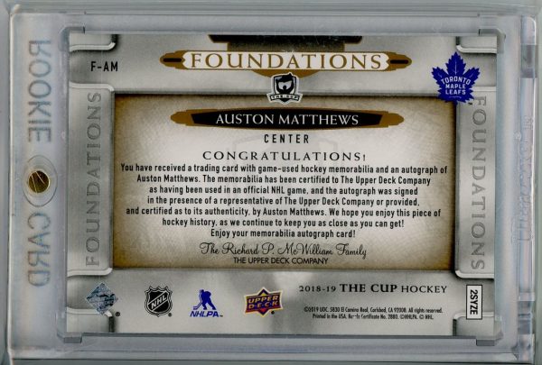 Auston Matthews Maple Leafs UD 2018-19 Foundations Rookie Card #F-AM
