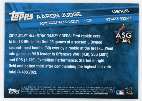 Aaron Judge Yankees 2017 Topps Update RC Rookie Card #US166