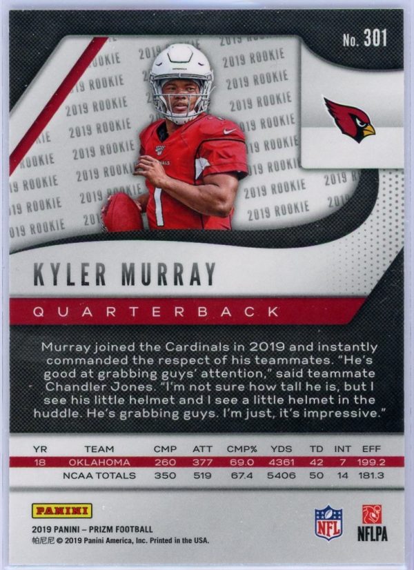 Kyler Murray Cardinals 2019 Panini Prizm Rookie Card #301