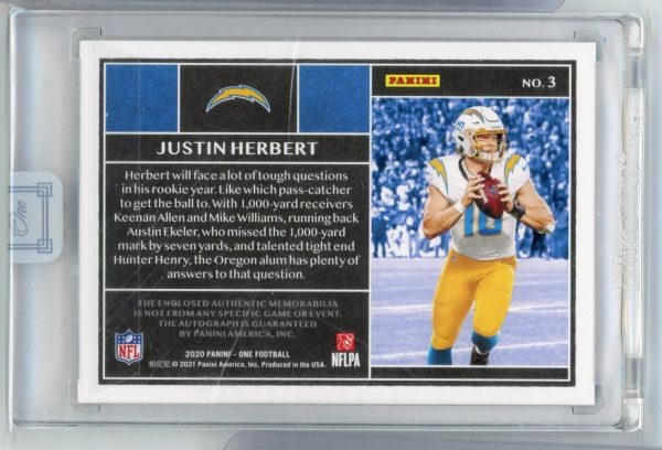Justin Herbert Chargers Panini 2020 Rookie Autographed Card #3 16/25