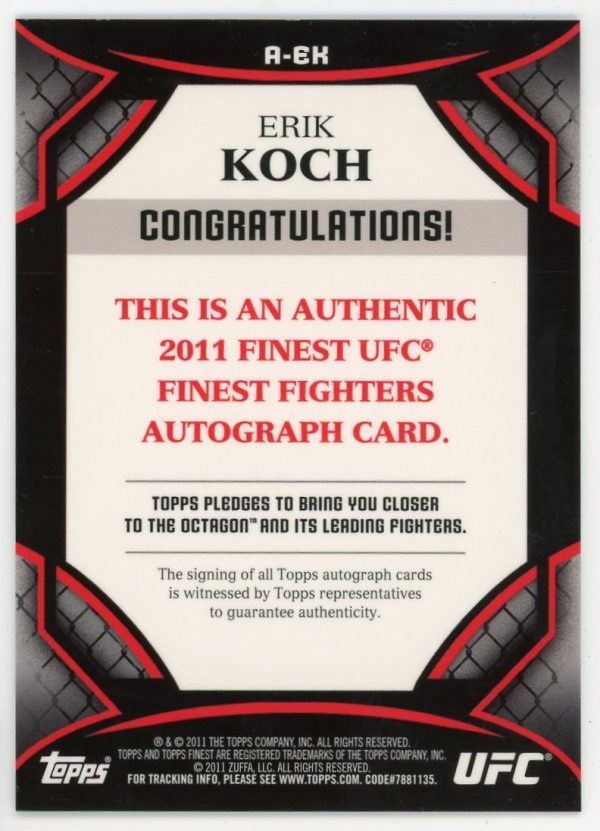 Erik Koch 2011 Topps Finest UFC 1st Autograph Card #A-EK