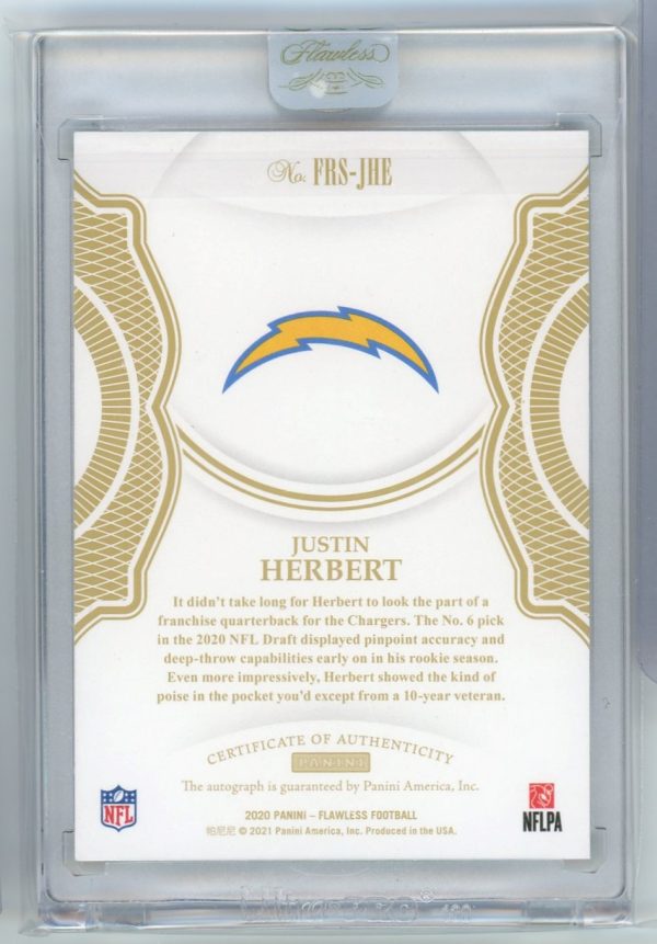 Justin Herbert Chargers Panini 2020 Rookie Autographed Card #FRS-JHE 1/25