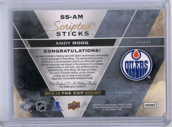 Andy Moog Oilers UD 2015-16 Autographed SS Card #SS-AM 16/35