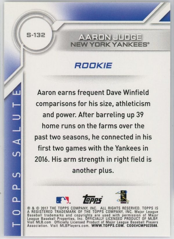 2017 Aaron Judge Yankees Topps Rookie Card #132