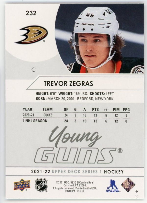 Trevor Zegras 2021-22 Upper Deck Series 1 Young Guns #232