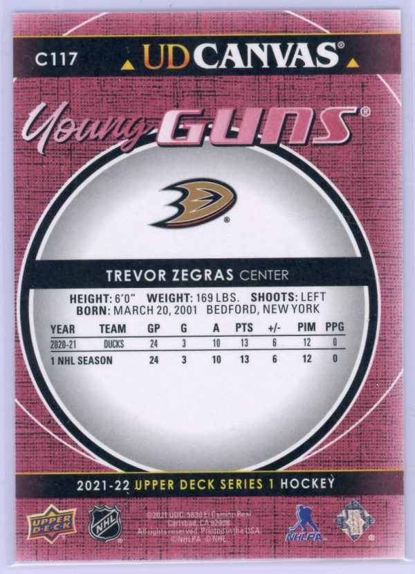 2021-22 Trevor Zegras Ducks UD Young Guns Canvas Rookie Card #C117