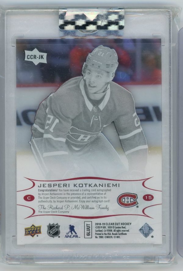 Jesperi Kotkaniemi Canadiens UD 2018-19 Rookie Autographed Card #CCR-JK 37/35
