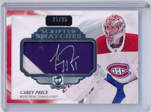 Carey Price Canadiens UD 2019-20 Scripted Swatches Autographed Card #SM-CP 26/35