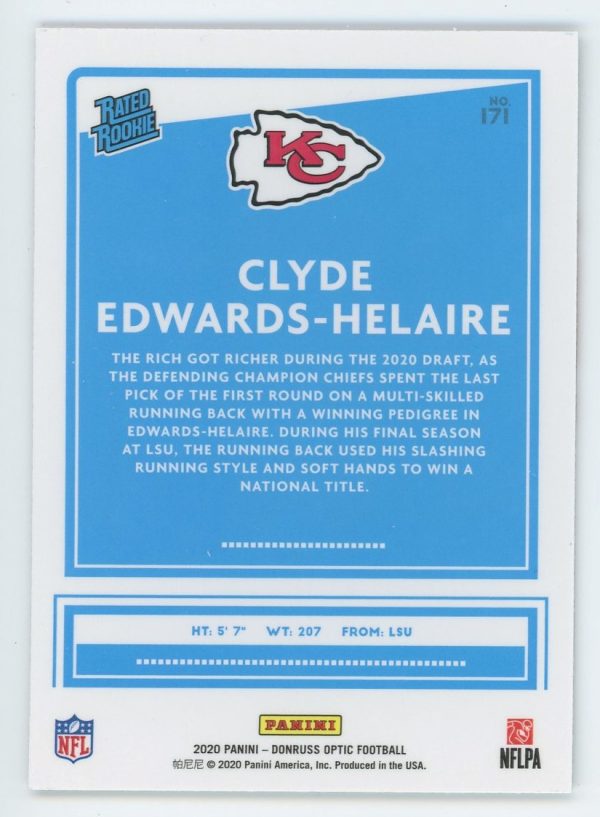 Clyde Edwards-Helaire Chiefs Panini 2020 Rated Rookie Card #171