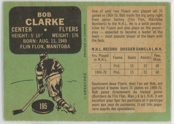 Bob Clarke Flyers 1970-71 OPC Rookie Card #195