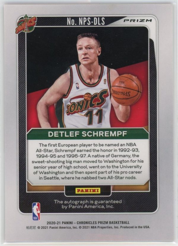 2020 Detlef Schrempf Sonics Panini Chronicles Prizm Red National Pride Signatures Auto Card #NPS-DLS