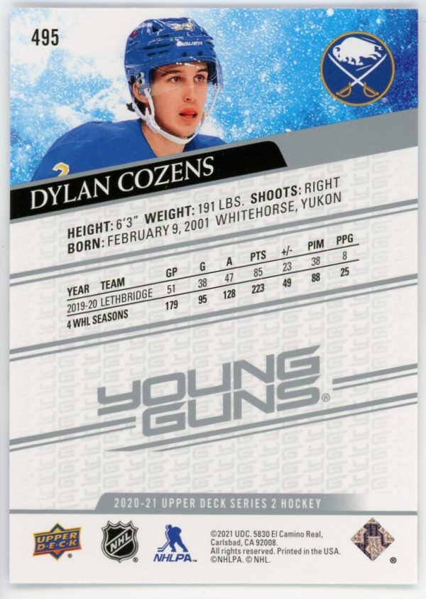 Dylan Cozens 2021-22 Upper Deck Series 2 Young Guns #495