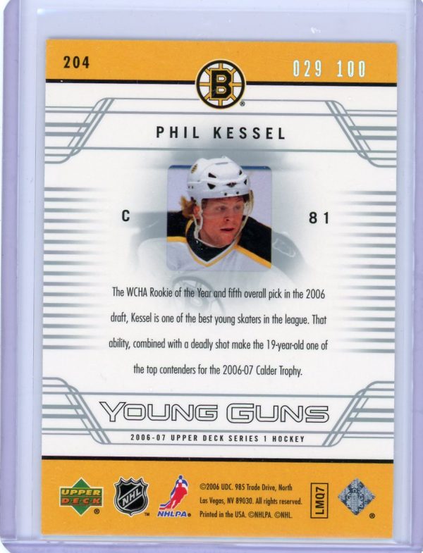 Phil Kessel Bruins 2006-07 UD Exclusives Young Guns Rookie Card #204 029/100