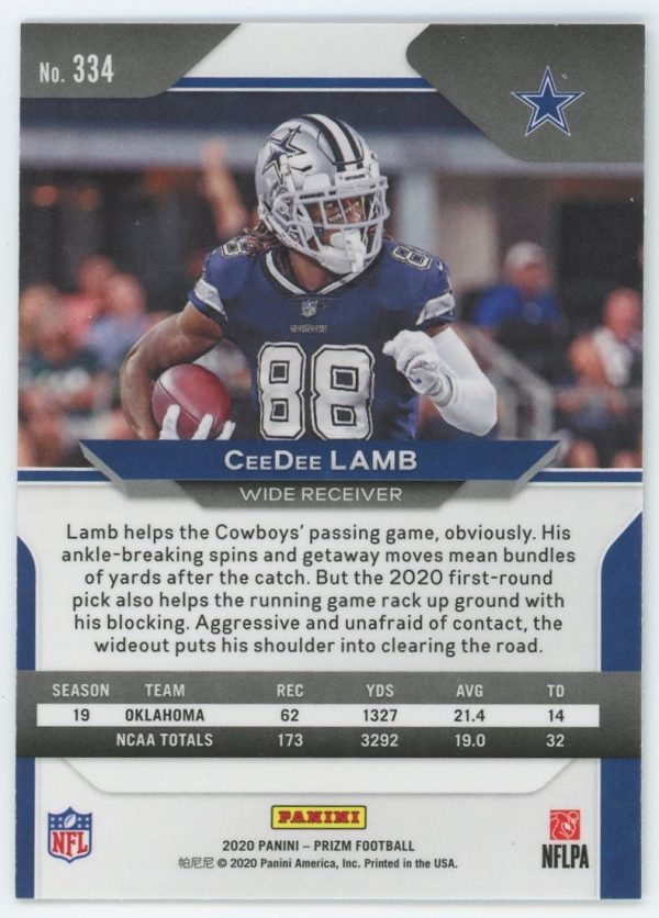 CeeDee Lamb Cowboys Panini Prizm 2020 Rookie Card #334