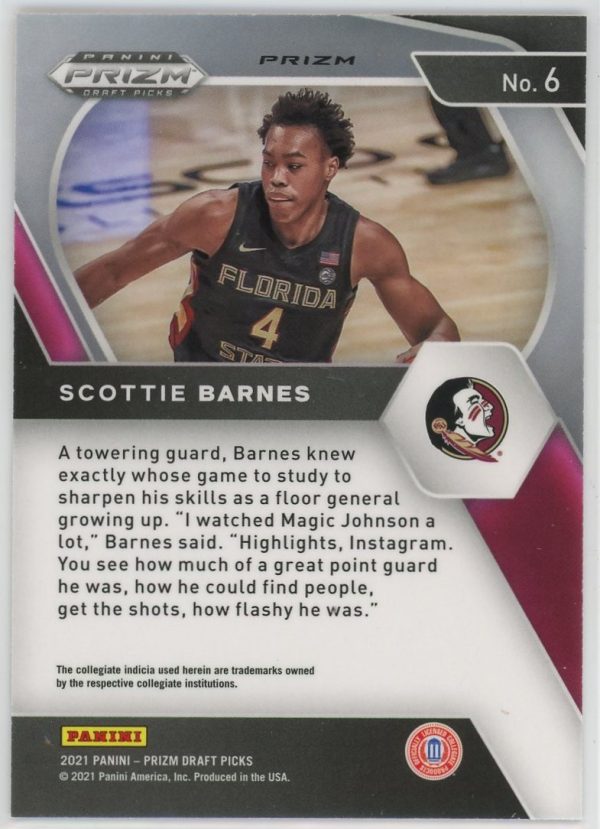 2021 Scottie Barnes Florida State Panini Prizm Draft Picks Orange Cracked Ice Rookie Card #6