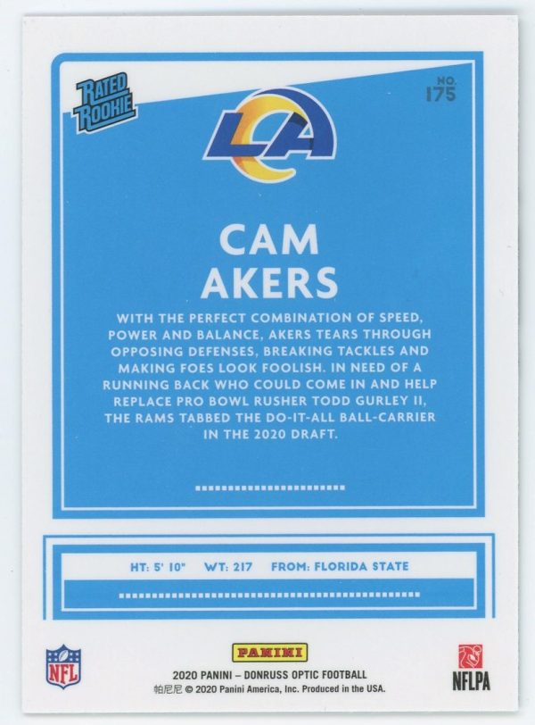 Cam Akers Rams Panini Donruss 2020 Rated Rookie Card #175