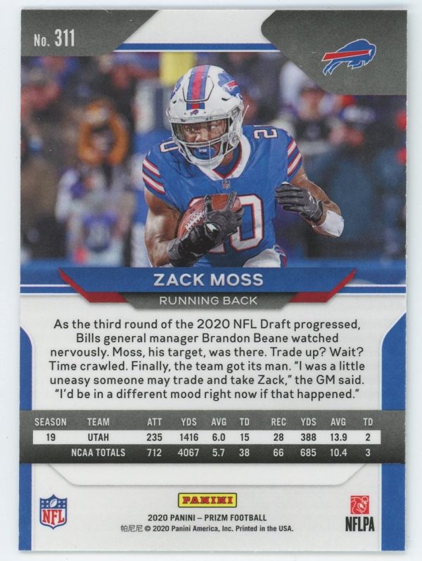 Zack Moss Bills Panini Prizm 2020 Rookie Card #311